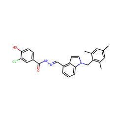 Cc1cc(C)c(Cn2ccc3c(/C=N/NC(=O)c4ccc(O)c(Cl)c4)cccc32)c(C)c1 ZINC000013492732