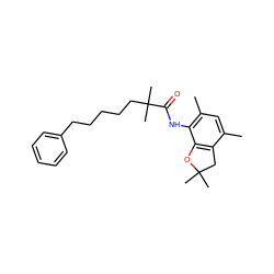 Cc1cc(C)c(NC(=O)C(C)(C)CCCCCc2ccccc2)c2c1CC(C)(C)O2 ZINC000013747630