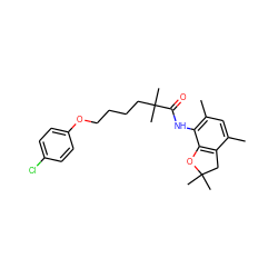 Cc1cc(C)c(NC(=O)C(C)(C)CCCCOc2ccc(Cl)cc2)c2c1CC(C)(C)O2 ZINC000013747638