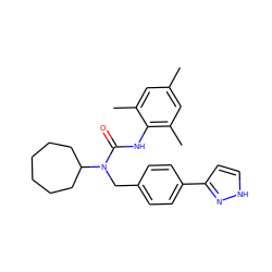 Cc1cc(C)c(NC(=O)N(Cc2ccc(-c3cc[nH]n3)cc2)C2CCCCCC2)c(C)c1 ZINC000013779974