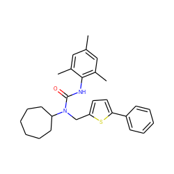 Cc1cc(C)c(NC(=O)N(Cc2ccc(-c3ccccc3)s2)C2CCCCCC2)c(C)c1 ZINC000013779958