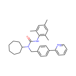 Cc1cc(C)c(NC(=O)N(Cc2ccc(-c3ccccn3)cc2)C2CCCCCC2)c(C)c1 ZINC000001544340