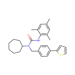 Cc1cc(C)c(NC(=O)N(Cc2ccc(-c3cccs3)cc2)C2CCCCCC2)c(C)c1 ZINC000013779966