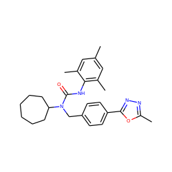 Cc1cc(C)c(NC(=O)N(Cc2ccc(-c3nnc(C)o3)cc2)C2CCCCCC2)c(C)c1 ZINC000013779990