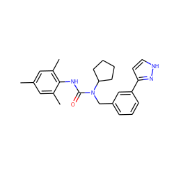 Cc1cc(C)c(NC(=O)N(Cc2cccc(-c3cc[nH]n3)c2)C2CCCC2)c(C)c1 ZINC000013779997