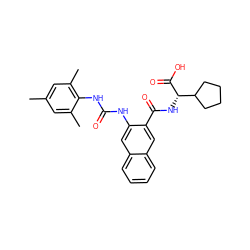 Cc1cc(C)c(NC(=O)Nc2cc3ccccc3cc2C(=O)N[C@H](C(=O)O)C2CCCC2)c(C)c1 ZINC000038227223