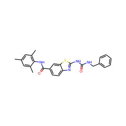 Cc1cc(C)c(NC(=O)c2ccc3nc(NC(=O)NCc4ccccc4)sc3c2)c(C)c1 ZINC000013534015