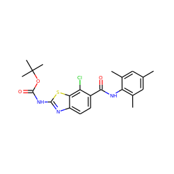 Cc1cc(C)c(NC(=O)c2ccc3nc(NC(=O)OC(C)(C)C)sc3c2Cl)c(C)c1 ZINC000013533815