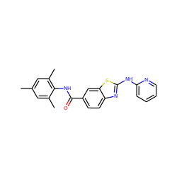 Cc1cc(C)c(NC(=O)c2ccc3nc(Nc4ccccn4)sc3c2)c(C)c1 ZINC000013536505