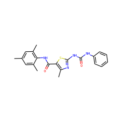 Cc1cc(C)c(NC(=O)c2sc(NC(=O)Nc3ccccc3)nc2C)c(C)c1 ZINC000008770764