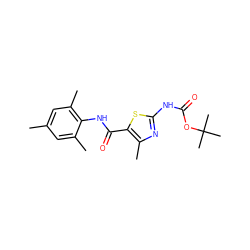 Cc1cc(C)c(NC(=O)c2sc(NC(=O)OC(C)(C)C)nc2C)c(C)c1 ZINC000000602866