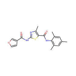 Cc1cc(C)c(NC(=O)c2sc(NC(=O)c3ccoc3)nc2C)c(C)c1 ZINC000014952060