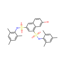 Cc1cc(C)c(NS(=O)(=O)c2cc(S(=O)(=O)Nc3c(C)cc(C)cc3C)c3cc(O)ccc3c2)c(C)c1 ZINC000043152912