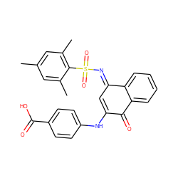 Cc1cc(C)c(S(=O)(=O)/N=C2\C=C(Nc3ccc(C(=O)O)cc3)C(=O)c3ccccc32)c(C)c1 ZINC000013014506