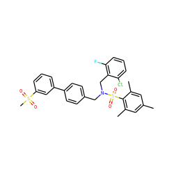 Cc1cc(C)c(S(=O)(=O)N(Cc2ccc(-c3cccc(S(C)(=O)=O)c3)cc2)Cc2c(F)cccc2Cl)c(C)c1 ZINC000049784371