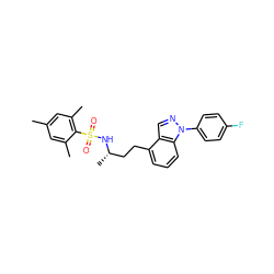 Cc1cc(C)c(S(=O)(=O)N[C@@H](C)CCc2cccc3c2cnn3-c2ccc(F)cc2)c(C)c1 ZINC000137431070