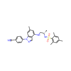 Cc1cc(C)c(S(=O)(=O)N[C@@H](C)CNc2cc(C)cc3c2cnn3-c2ccc(C#N)cc2)c(C)c1 ZINC000066097730