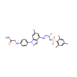 Cc1cc(C)c(S(=O)(=O)N[C@@H](C)CNc2cc(C)cc3c2cnn3-c2ccc(NCC(N)=O)cc2)c(C)c1 ZINC000066074725