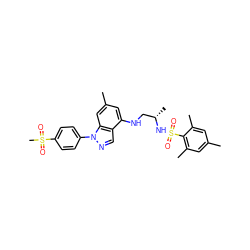 Cc1cc(C)c(S(=O)(=O)N[C@@H](C)CNc2cc(C)cc3c2cnn3-c2ccc(S(C)(=O)=O)cc2)c(C)c1 ZINC000066097734