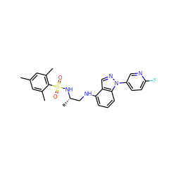 Cc1cc(C)c(S(=O)(=O)N[C@@H](C)CNc2cccc3c2cnn3-c2ccc(F)nc2)c(C)c1 ZINC000034946675