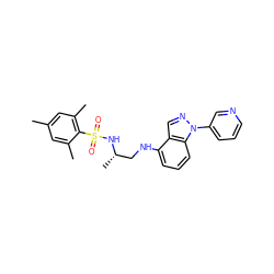 Cc1cc(C)c(S(=O)(=O)N[C@@H](C)CNc2cccc3c2cnn3-c2cccnc2)c(C)c1 ZINC000137413989