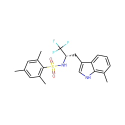 Cc1cc(C)c(S(=O)(=O)N[C@@H](Cc2c[nH]c3c(C)cccc23)C(F)(F)F)c(C)c1 ZINC000103253862