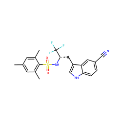 Cc1cc(C)c(S(=O)(=O)N[C@@H](Cc2c[nH]c3ccc(C#N)cc23)C(F)(F)F)c(C)c1 ZINC000103253872