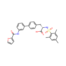 Cc1cc(C)c(S(=O)(=O)N[C@@H](Cc2ccc(-c3cccc(NC(=O)c4ccco4)c3)cc2)C(=O)O)c(C)c1 ZINC000028957952