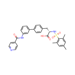 Cc1cc(C)c(S(=O)(=O)N[C@@H](Cc2ccc(-c3cccc(NC(=O)c4ccncc4)c3)cc2)C(=O)O)c(C)c1 ZINC000028957942