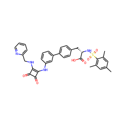 Cc1cc(C)c(S(=O)(=O)N[C@@H](Cc2ccc(-c3cccc(Nc4c(NCc5ccccn5)c(=O)c4=O)c3)cc2)C(=O)O)c(C)c1 ZINC000100073138