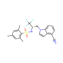 Cc1cc(C)c(S(=O)(=O)N[C@@H](Cn2ccc3c(C#N)cccc32)C(F)(F)F)c(C)c1 ZINC000034642609