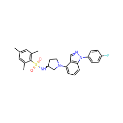 Cc1cc(C)c(S(=O)(=O)N[C@H]2CCN(c3cccc4c3cnn4-c3ccc(F)cc3)C2)c(C)c1 ZINC000140423306