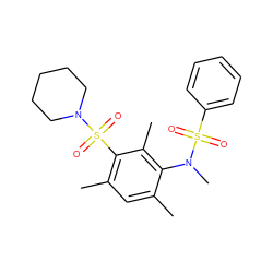 Cc1cc(C)c(S(=O)(=O)N2CCCCC2)c(C)c1N(C)S(=O)(=O)c1ccccc1 ZINC000008682800