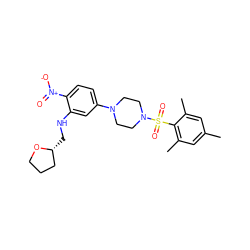 Cc1cc(C)c(S(=O)(=O)N2CCN(c3ccc([N+](=O)[O-])c(NC[C@@H]4CCCO4)c3)CC2)c(C)c1 ZINC000008666190