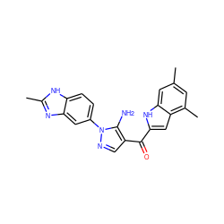 Cc1cc(C)c2cc(C(=O)c3cnn(-c4ccc5[nH]c(C)nc5c4)c3N)[nH]c2c1 ZINC000150295010