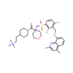 Cc1cc(C)c2cccc(OCc3c(Cl)ccc(S(=O)(=O)NC4(C(=O)N5CCC(CC[N+](C)(C)C)CC5)CCOCC4)c3Cl)c2n1 ZINC000082178487