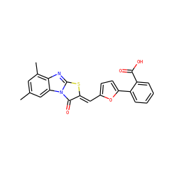 Cc1cc(C)c2nc3s/c(=C\c4ccc(-c5ccccc5C(=O)O)o4)c(=O)n3c2c1 ZINC000016676045