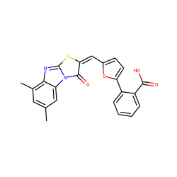 Cc1cc(C)c2nc3sc(=Cc4ccc(-c5ccccc5C(=O)O)o4)c(=O)n3c2c1 ZINC000000978846