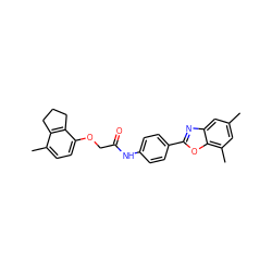Cc1cc(C)c2oc(-c3ccc(NC(=O)COc4ccc(C)c5c4CCC5)cc3)nc2c1 ZINC000029048447