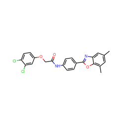 Cc1cc(C)c2oc(-c3ccc(NC(=O)COc4ccc(Cl)c(Cl)c4)cc3)nc2c1 ZINC000029049160