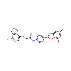 Cc1cc(C)c2oc(-c3ccc(NC(=O)COc4ccc(Cl)c5c4CCC5)cc3)nc2c1 ZINC000029048336