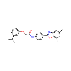 Cc1cc(C)c2oc(-c3ccc(NC(=O)COc4cccc(C(C)C)c4)cc3)nc2c1 ZINC000029049607