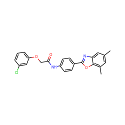 Cc1cc(C)c2oc(-c3ccc(NC(=O)COc4cccc(Cl)c4)cc3)nc2c1 ZINC000029049972