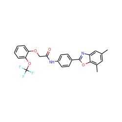 Cc1cc(C)c2oc(-c3ccc(NC(=O)COc4ccccc4OC(F)(F)F)cc3)nc2c1 ZINC000029049291