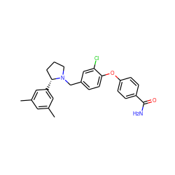 Cc1cc(C)cc([C@@H]2CCCN2Cc2ccc(Oc3ccc(C(N)=O)cc3)c(Cl)c2)c1 ZINC001772652239