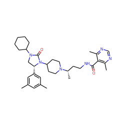 Cc1cc(C)cc([C@@H]2CN(C3CCCCC3)C(=O)N2C2CCN([C@@H](C)CCNC(=O)c3c(C)ncnc3C)CC2)c1 ZINC000096285375