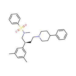 Cc1cc(C)cc([C@H](CCN2CCC(c3ccccc3)CC2)CN(C)S(=O)(=O)c2ccccc2)c1 ZINC000013479370