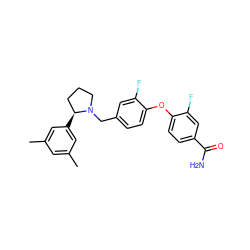 Cc1cc(C)cc([C@H]2CCCN2Cc2ccc(Oc3ccc(C(N)=O)cc3F)c(F)c2)c1 ZINC001772635096