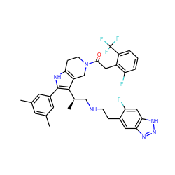 Cc1cc(C)cc(-c2[nH]c3c(c2[C@H](C)CNCCc2cc4nn[nH]c4cc2F)CN(C(=O)Cc2c(F)cccc2C(F)(F)F)CC3)c1 ZINC000028823042