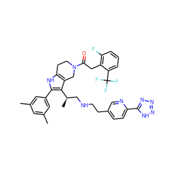 Cc1cc(C)cc(-c2[nH]c3c(c2[C@H](C)CNCCc2ccc(-c4nnn[nH]4)nc2)CN(C(=O)Cc2c(F)cccc2C(F)(F)F)CC3)c1 ZINC000028823044